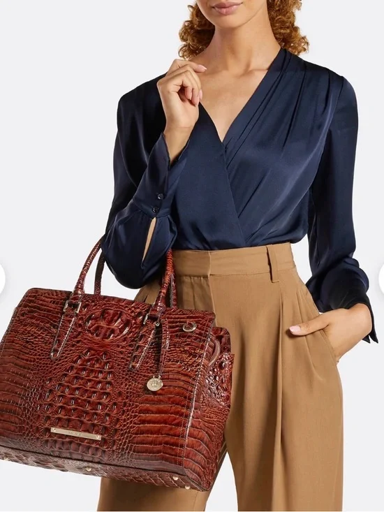 New Without Tags Brahmin Finley Satchel Croc-Embossed Leather - Picture 6 of 15